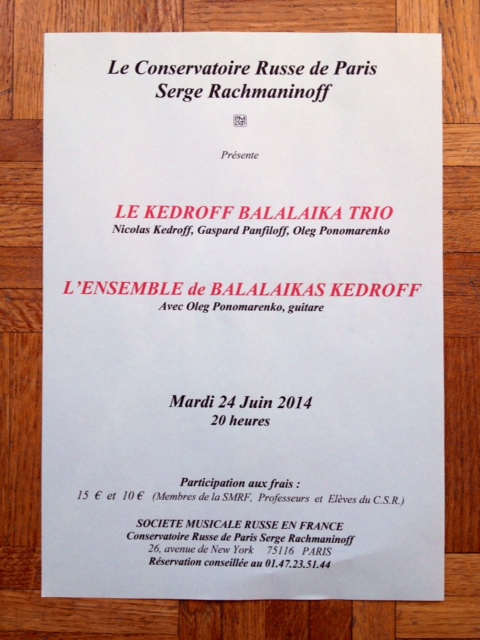 Affiche. Le Kedroff balalaika trio. 2014-06-24